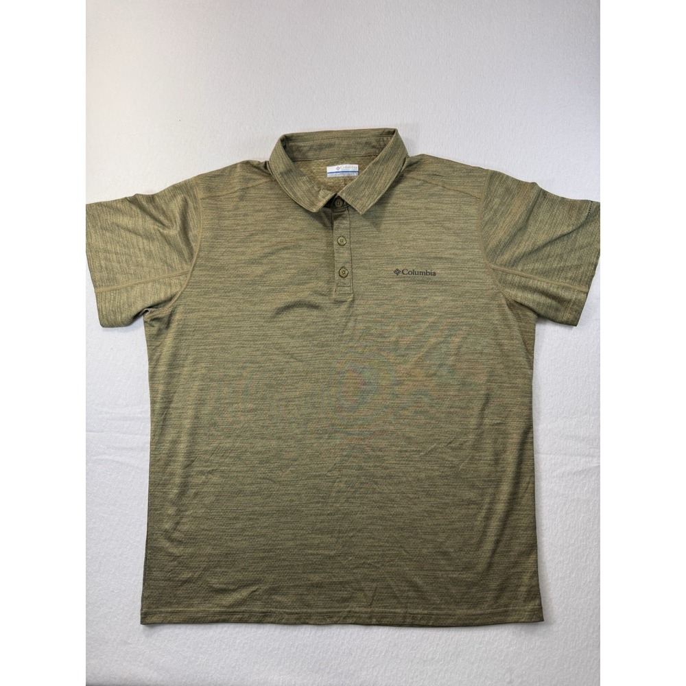 Columbia Mens Polo Omni-Freeze Large Olive Green Active Performance Golf Casual